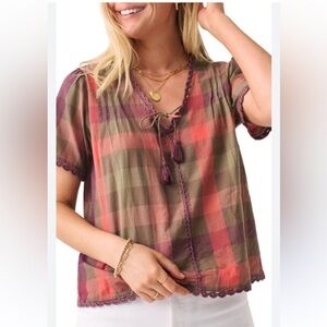 Faherty Multicolor Plaid Short Sleeve Top